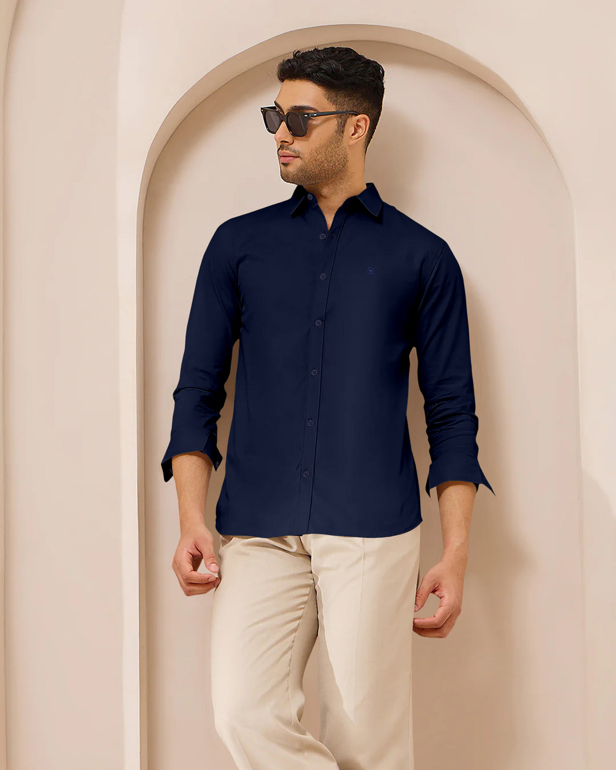 Blacklogy Men's Premium Satin Solid Shirt – Navy Blue | Stylish  Slim Fit Formal Shirt with Logo