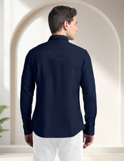 Blacklogy Men's Premium Cotton Dark Blue Embroidered Bird Motif Shirt