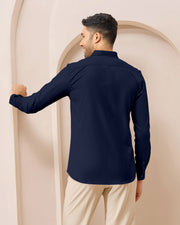 Blacklogy Men's Premium Satin Solid Shirt – Navy Blue | Stylish  Slim Fit Formal Shirt with Logo