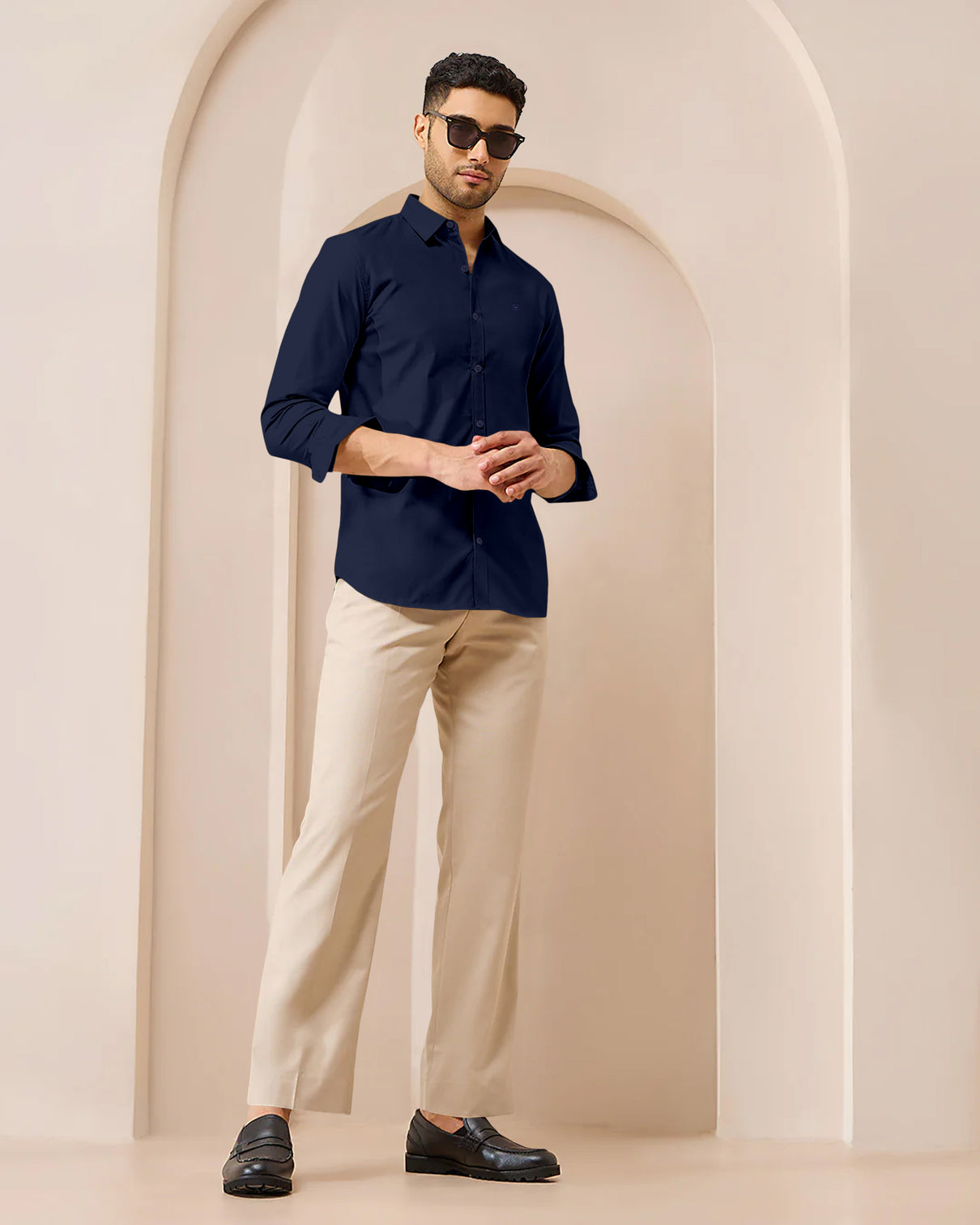 Blacklogy Men's Premium Satin Solid Shirt – Navy Blue | Stylish  Slim Fit Formal Shirt with Logo