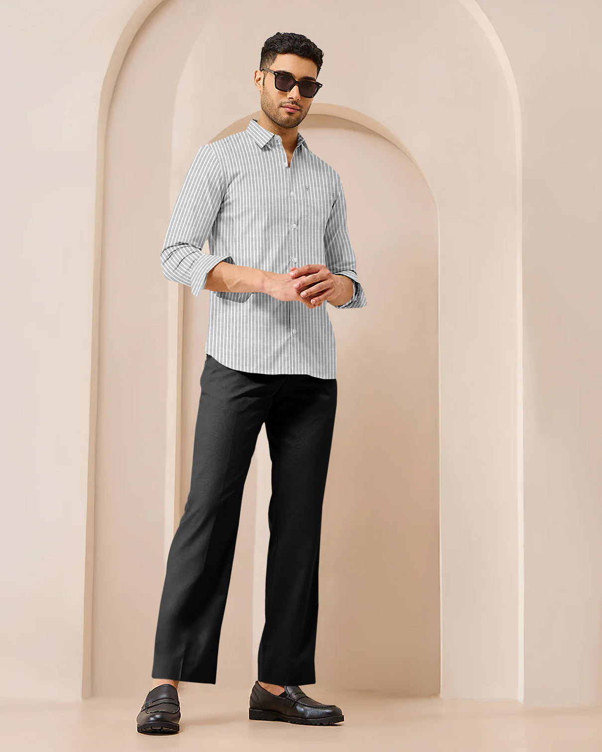 Blacklogy Men's Premium Thick Grey Vertical Striped Linen Shirt | Full Sleeve Slim Fit Formal and Casual Shirt for Office & Outing | No Fade | Breathable Fabric
