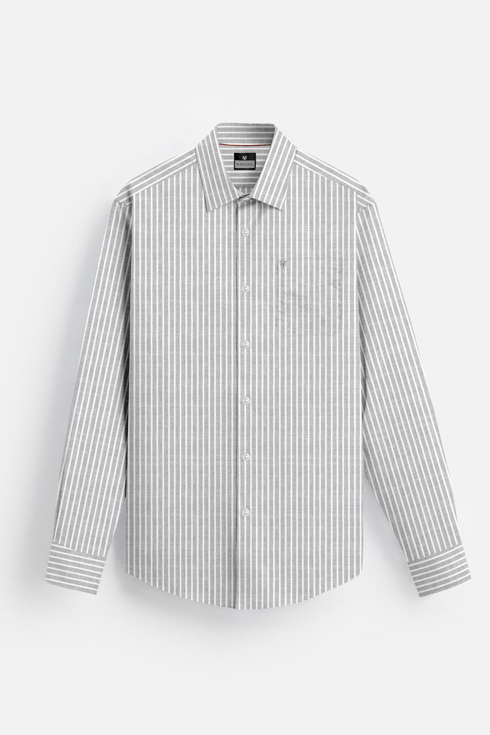 Blacklogy Men's Premium Thick Grey Vertical Striped Linen Shirt | Full Sleeve Slim Fit Formal and Casual Shirt for Office & Outing | No Fade | Breathable Fabric