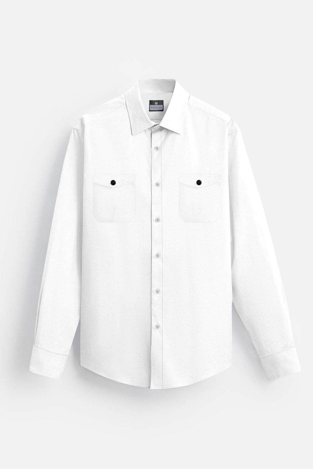 Blacklogy Men's Premium Cotton White Double Pocket Full Sleeve Shirt