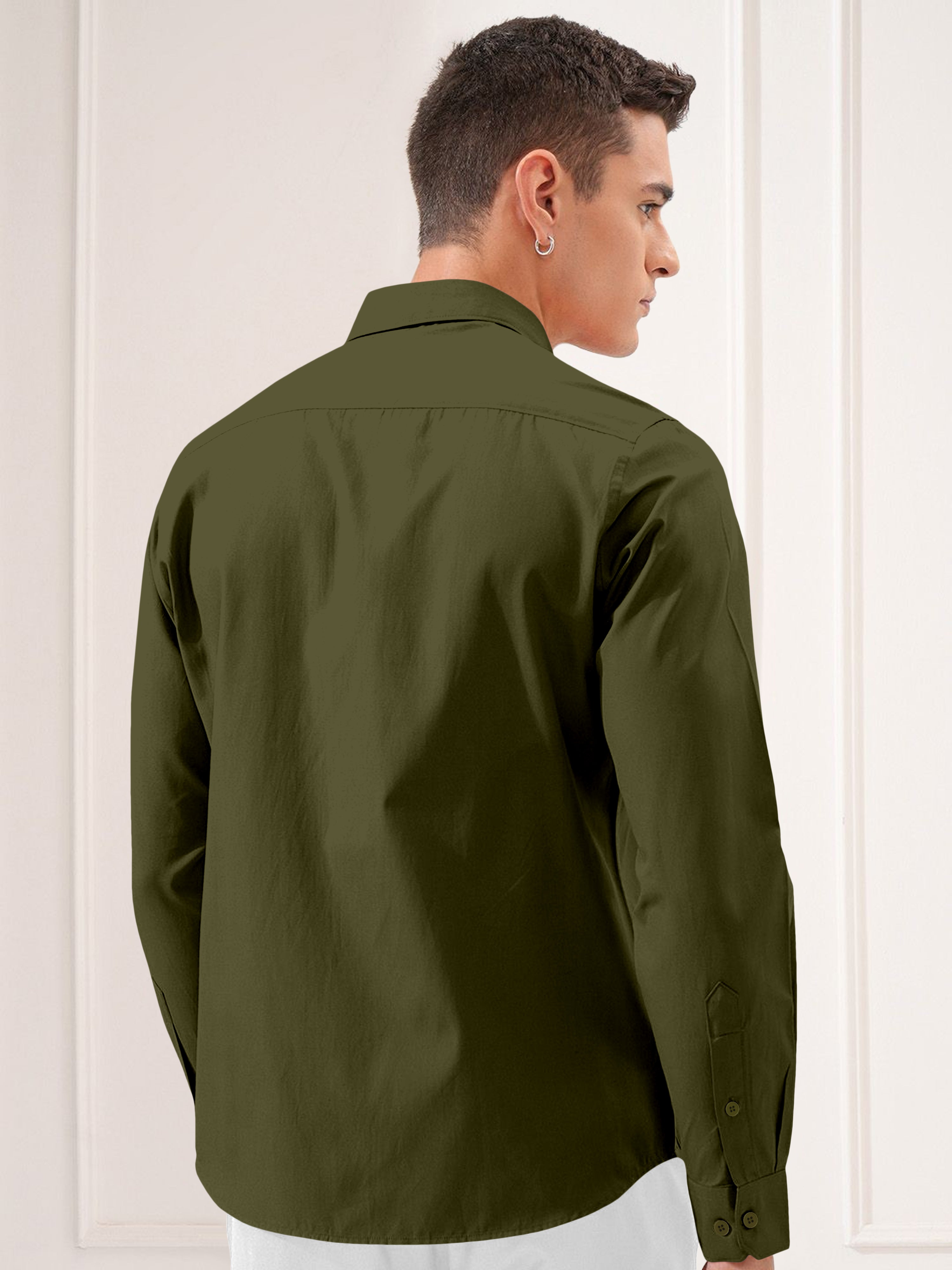Blacklogy Men's Premium plain Oxford Cotton Olive Green Full Sleeve Slim Fit Shirt with One Pocket