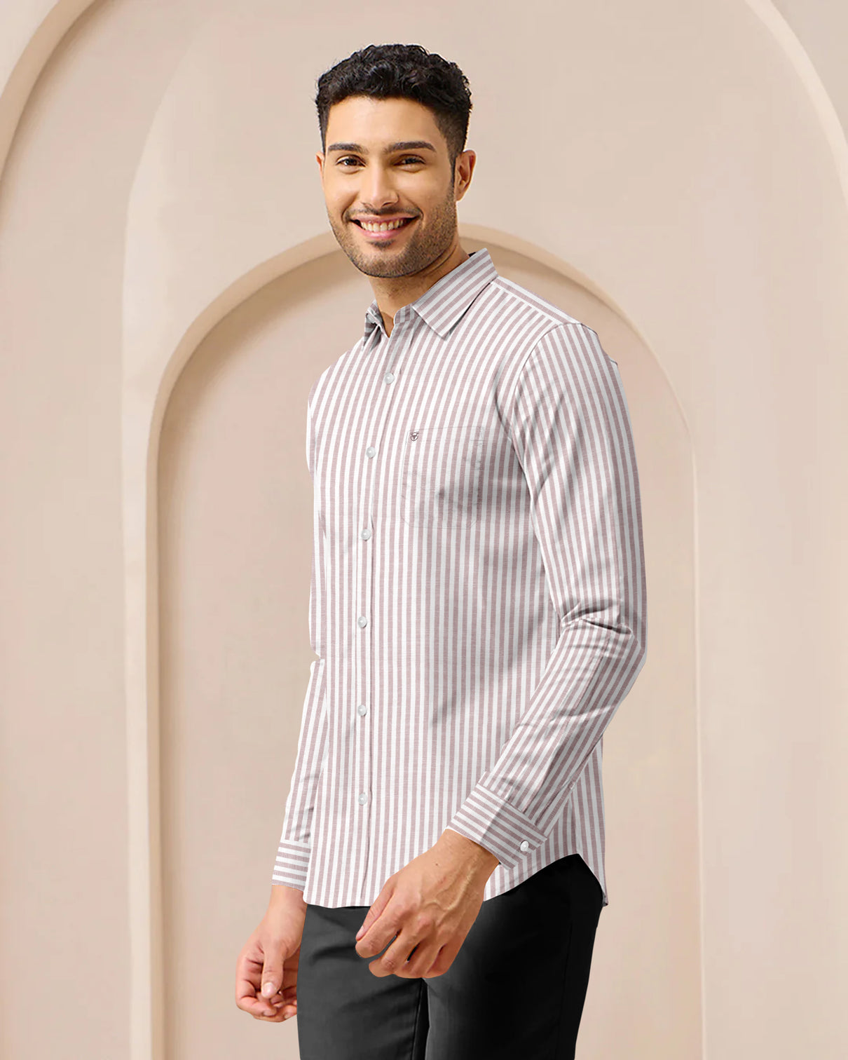 Blacklogy Men’s Premium Striped Shirt – 100% Cotton Slim Fit with Chest Pocket | Full Sleeve, Soft Fabric | Maroon Vertical Stripe Formal/Casual Shirts