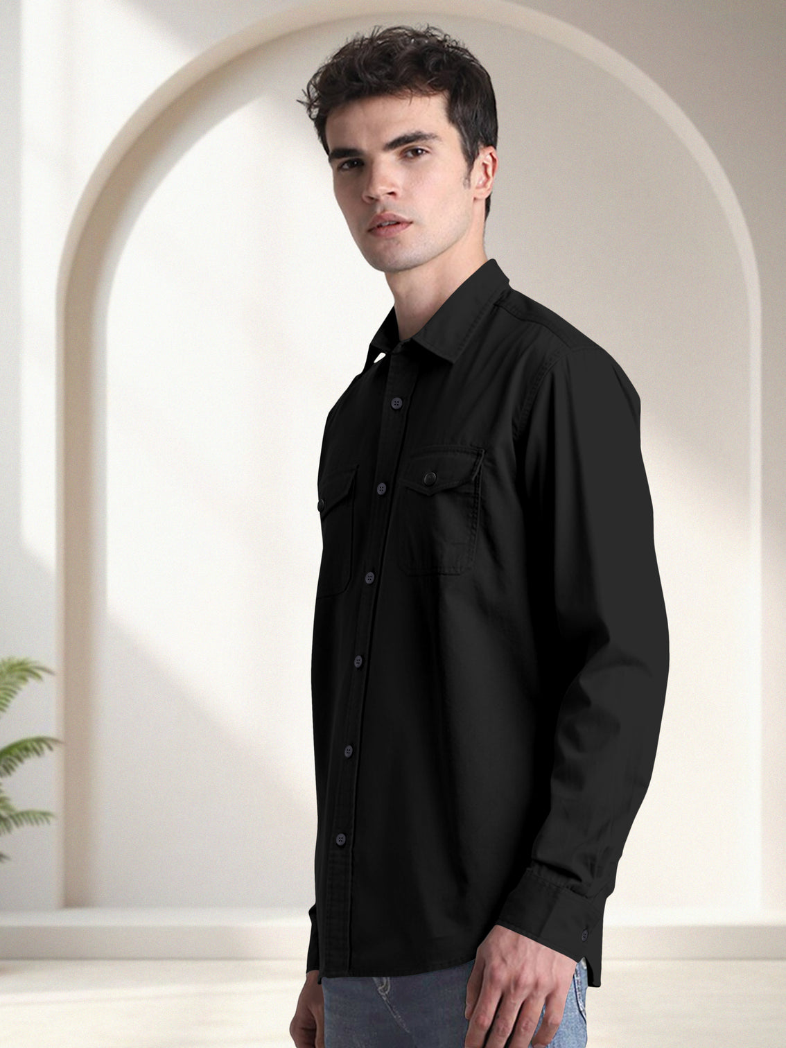 Blacklogy Men's Premium Cotton Black Double Pocket Full Sleeve Shirt