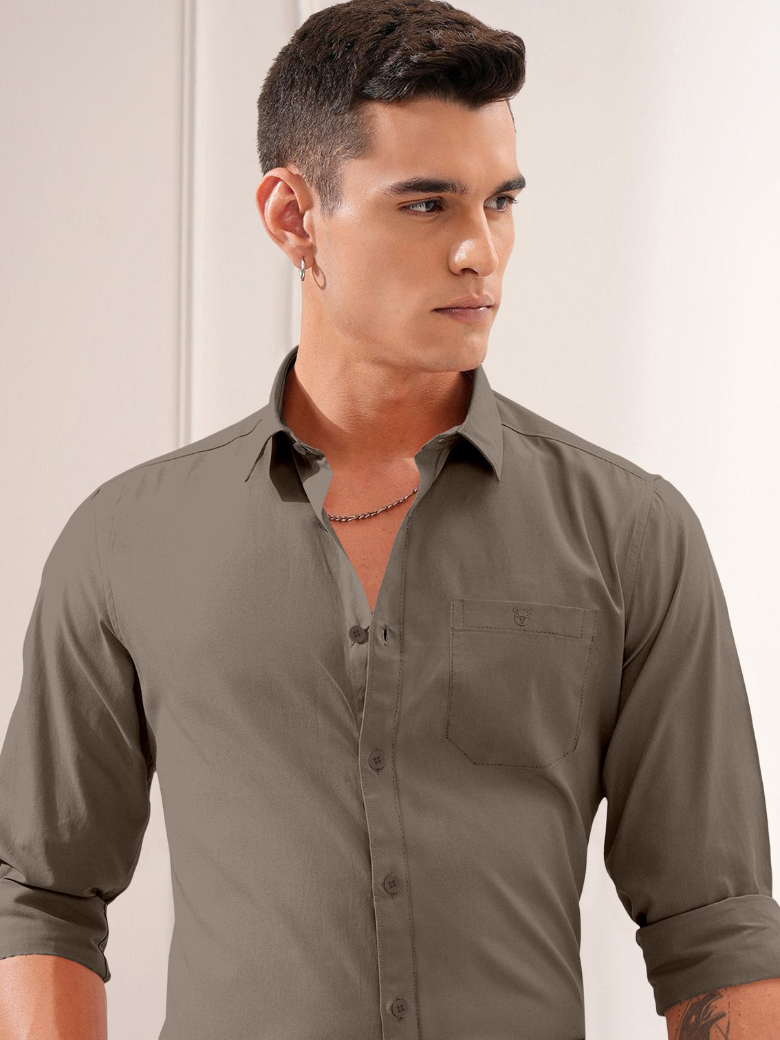 Blacklogy Men's Premium plain Oxford Cotton Light Grey Full Sleeve Slim Fit Shirt with One Pocket