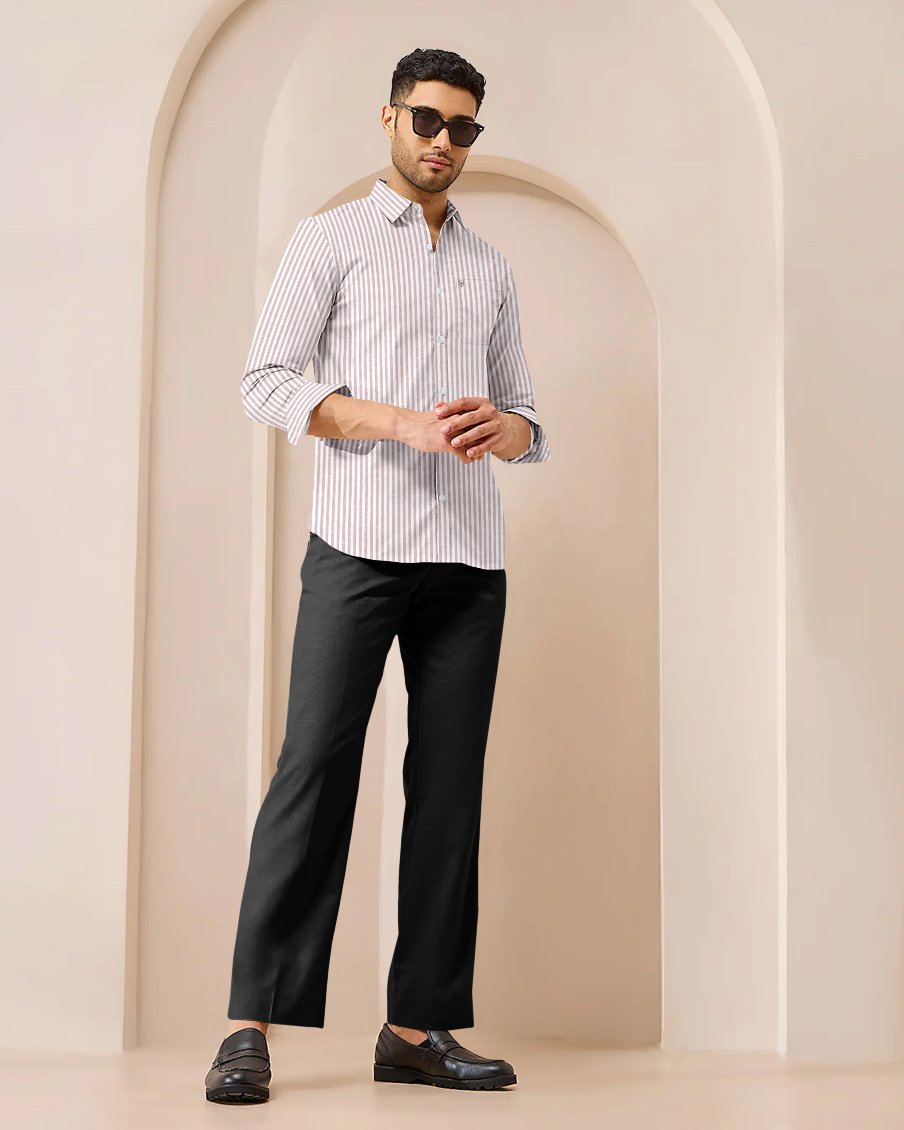 Blacklogy Men’s Premium Striped Shirt – 100% Cotton Slim Fit with Chest Pocket | Full Sleeve, Soft Fabric | Maroon Vertical Stripe Formal/Casual Shirts