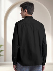 Blacklogy Men's Premium Cotton Black Double Pocket Full Sleeve Shirt