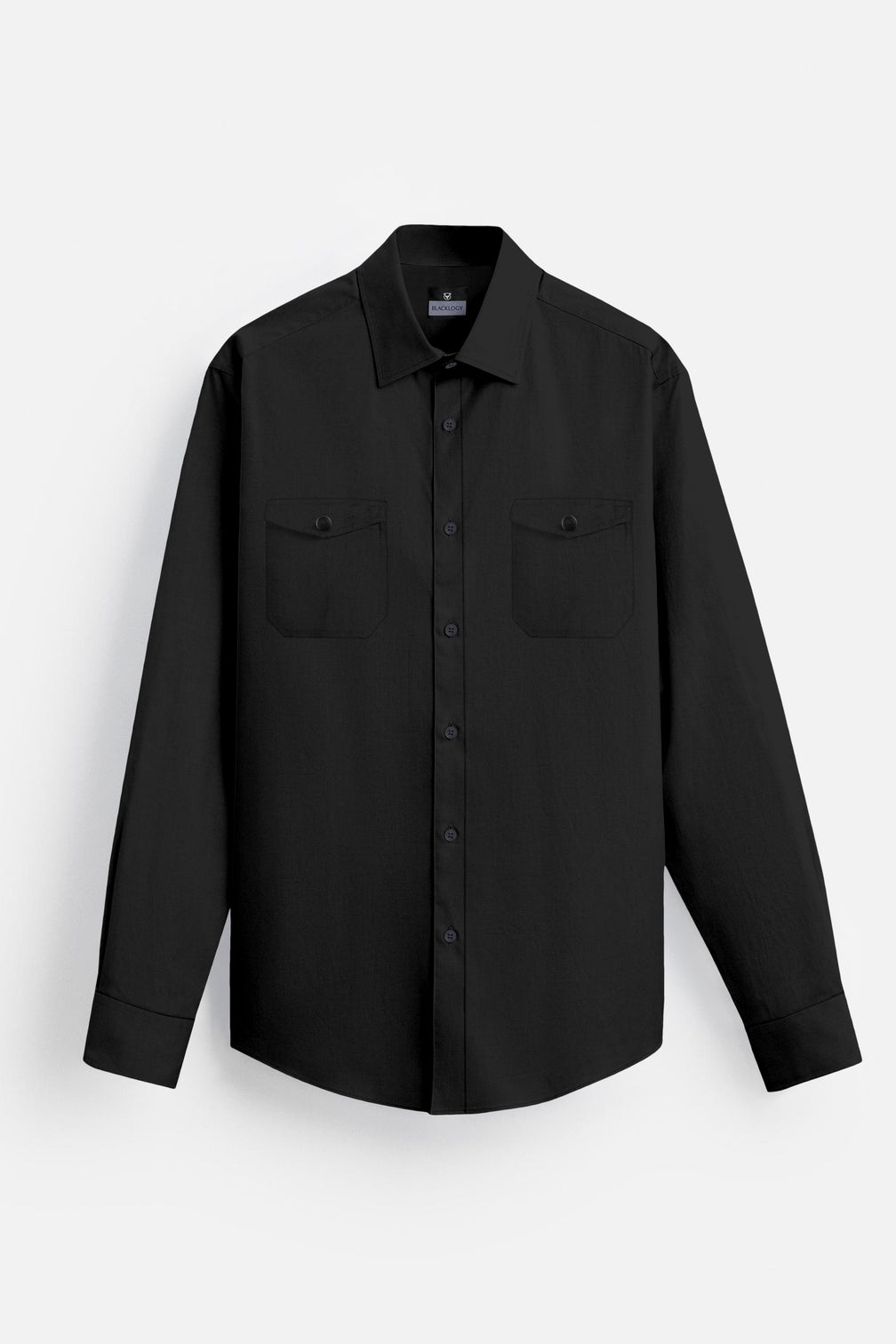 Blacklogy Men's Premium Cotton Black Double Pocket Full Sleeve Shirt
