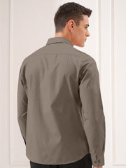 Blacklogy Men's Premium plain Oxford Cotton Light Grey Full Sleeve Slim Fit Shirt with One Pocket