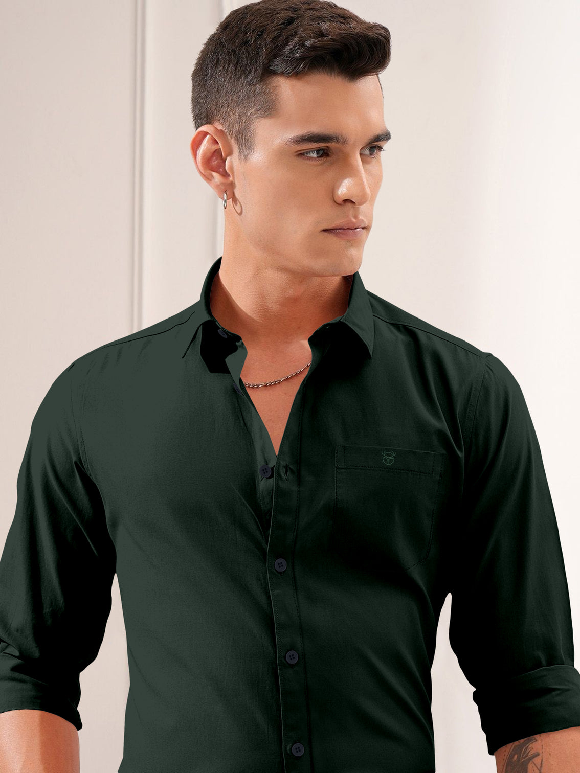 Blacklogy Men's Premium Oxford Cotton Dark Green Double Pocket Full Sleeve Slim Fit Shirt with One Pocket