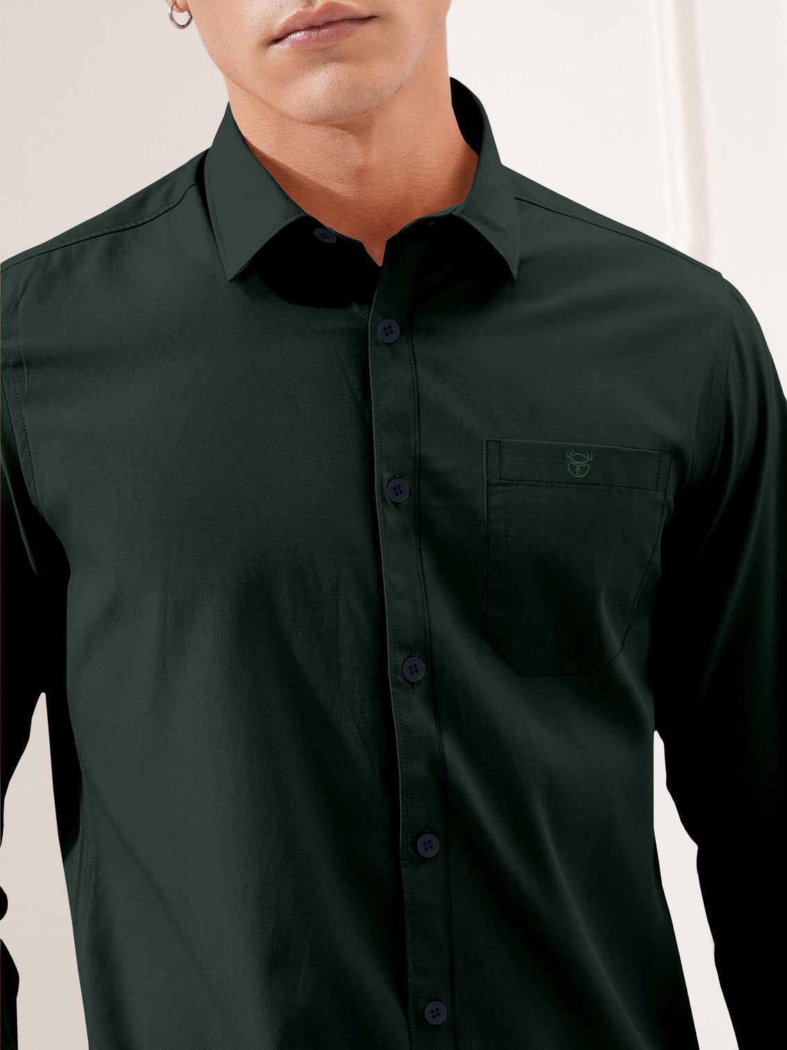 Blacklogy Men's Premium Oxford Cotton Dark Green Double Pocket Full Sleeve Slim Fit Shirt with One Pocket